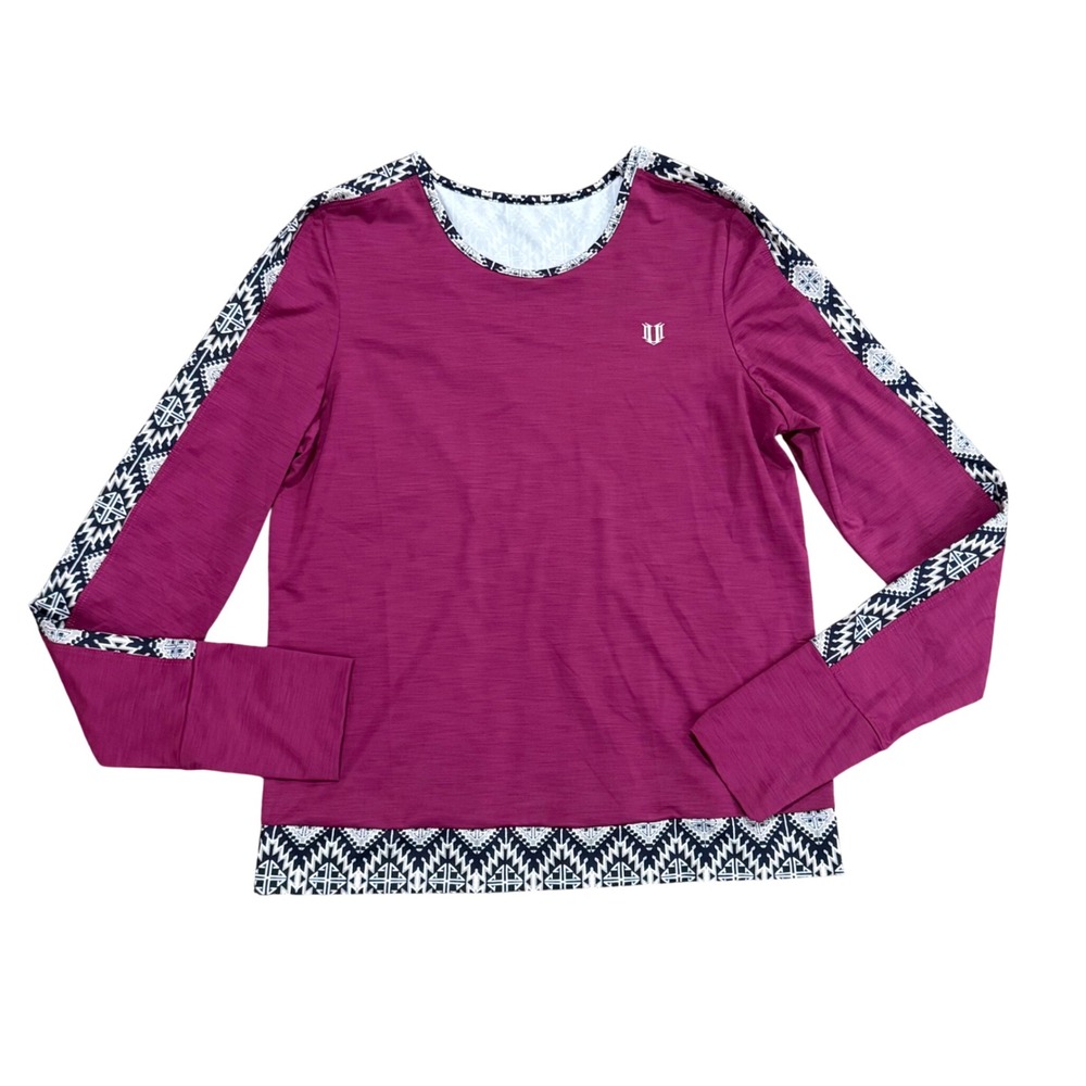 EleVen Womens Long Sleeve Graphic Performance Top Berry Purple Geometric Small